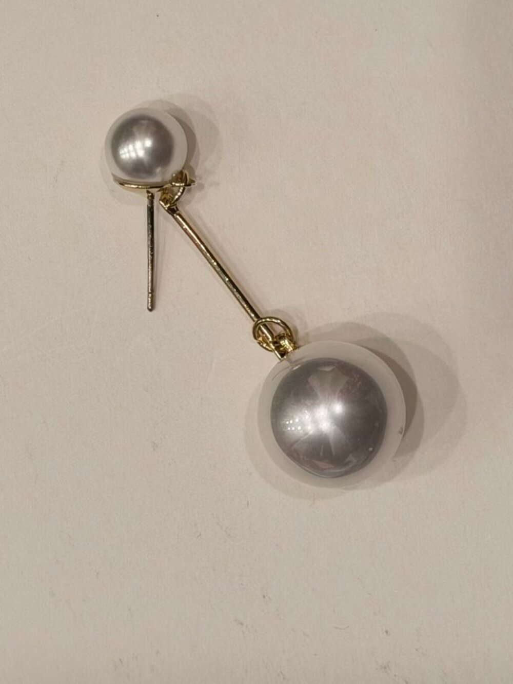 Gold Double Pearl Drop Earrings, Single